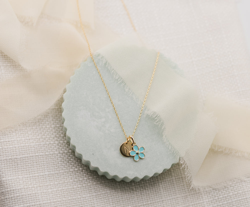Children's 14K Gold Plated Aqua Daisy Necklace for Girls & Kids