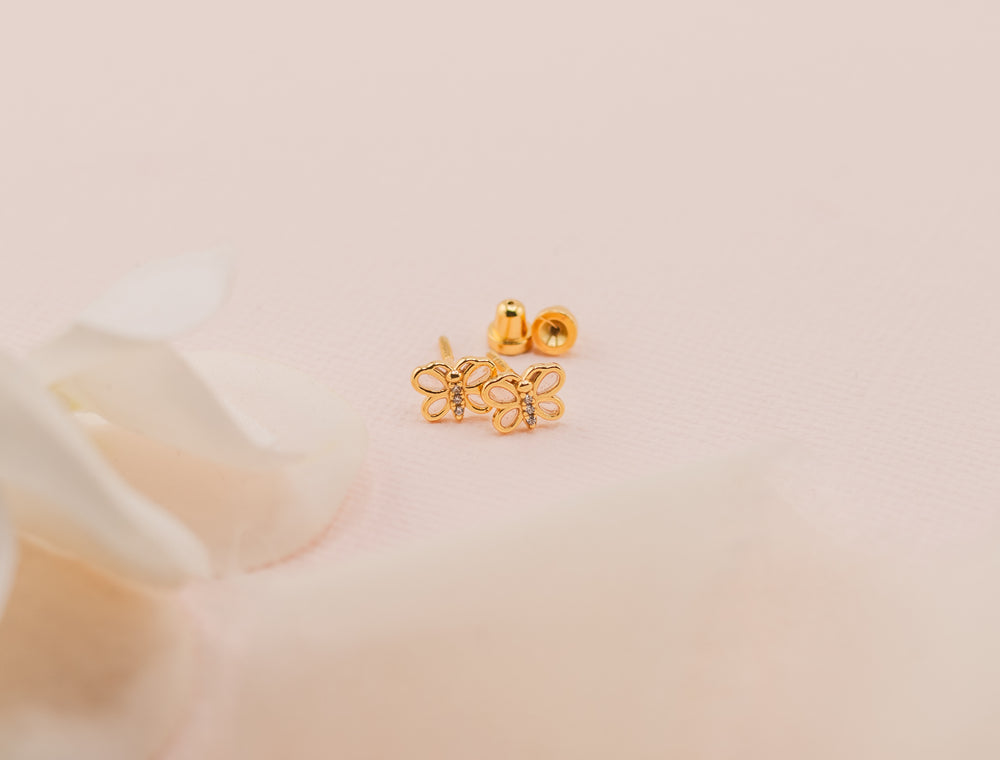 14K Gold Plated Kid's Pink Butterfly Earrings with CZs