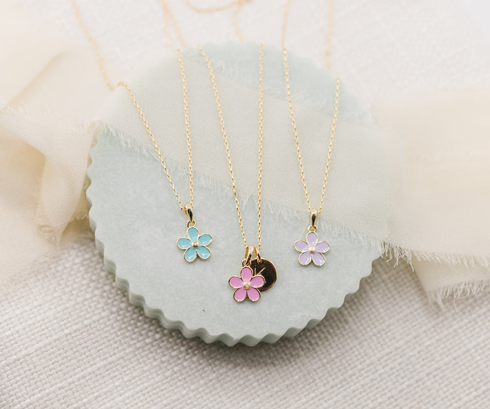 Children's 14K Gold Plated Aqua Daisy Necklace for Girls & Kids