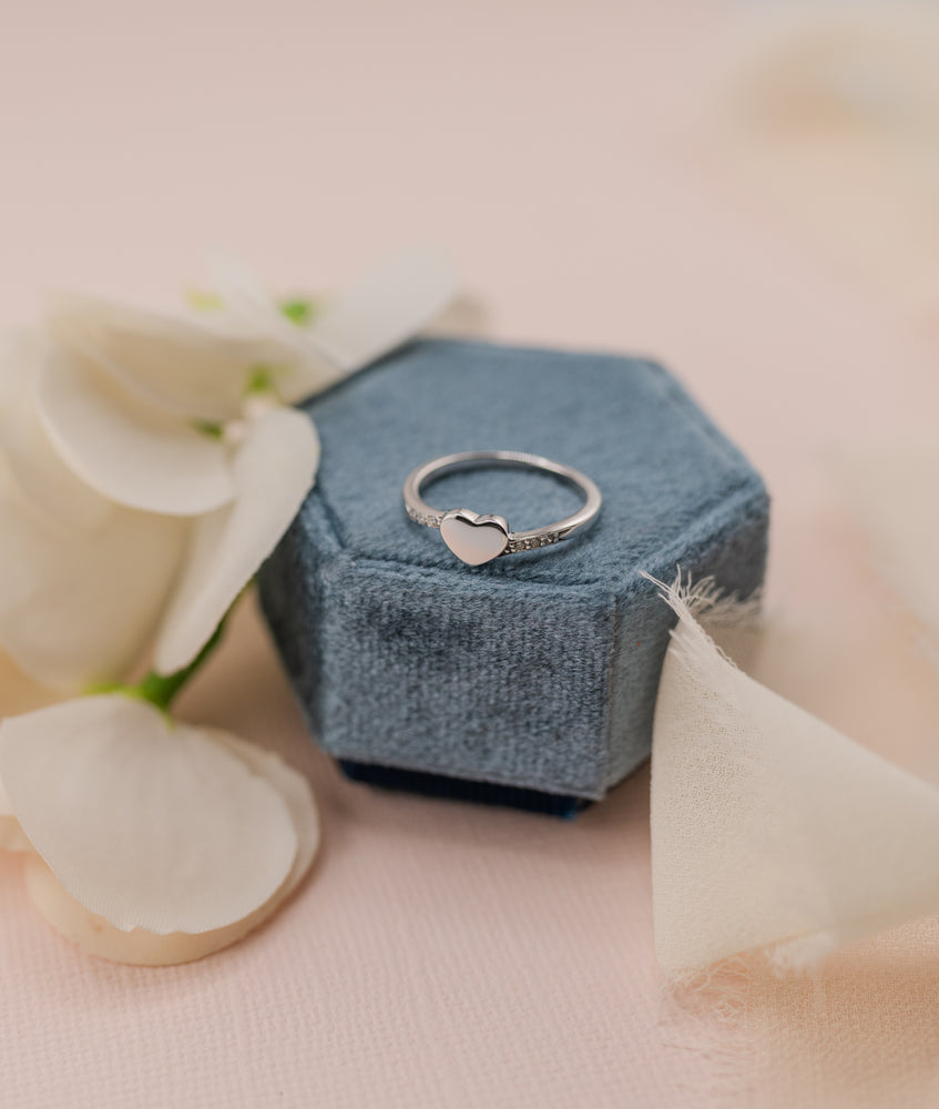 Sterling Silver Heart Personalized Initial Ring w/ CZs for Toddlers, Kids, Little Girls