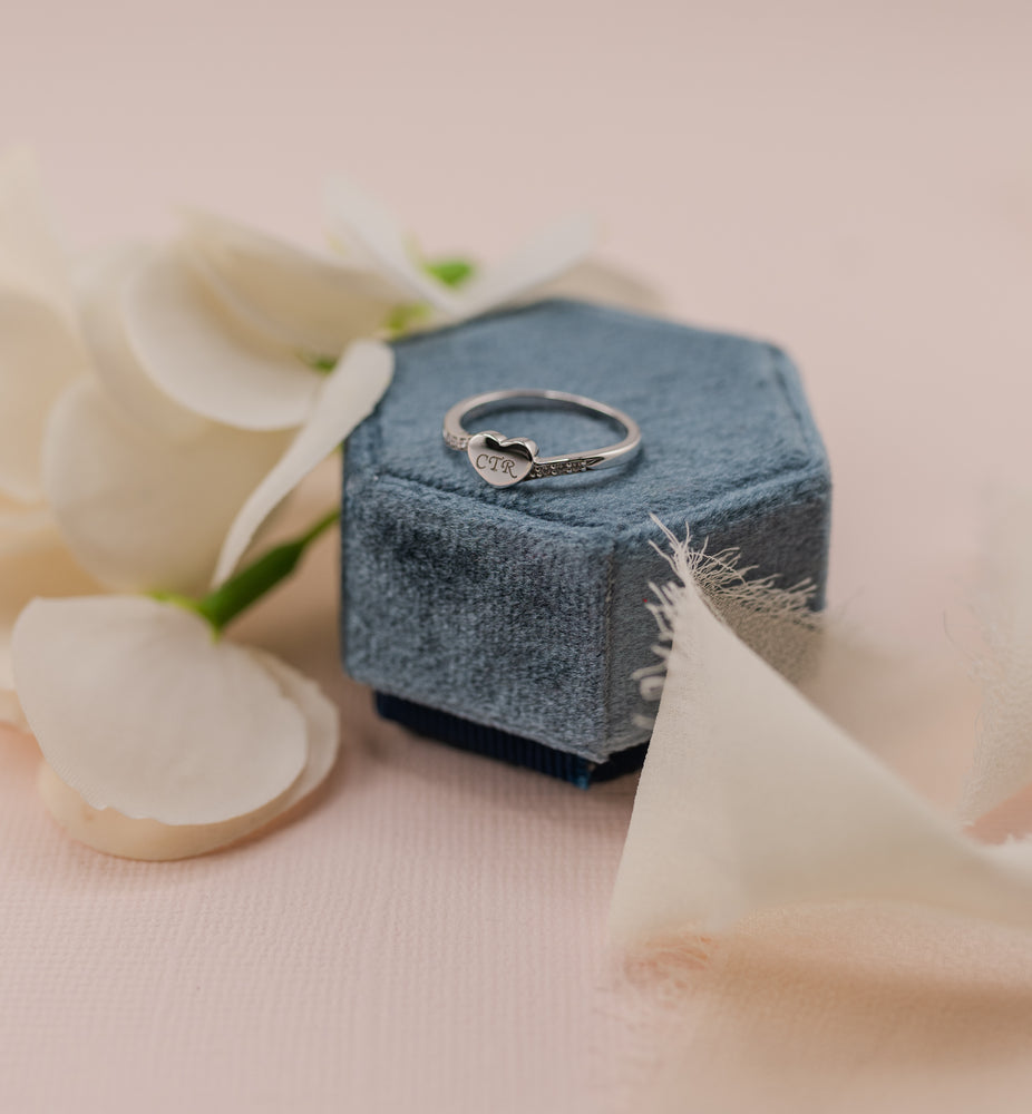 Sterling Silver Heart CTR Ring w/ CZs for Kids, Little Girls, Teens and Missionary