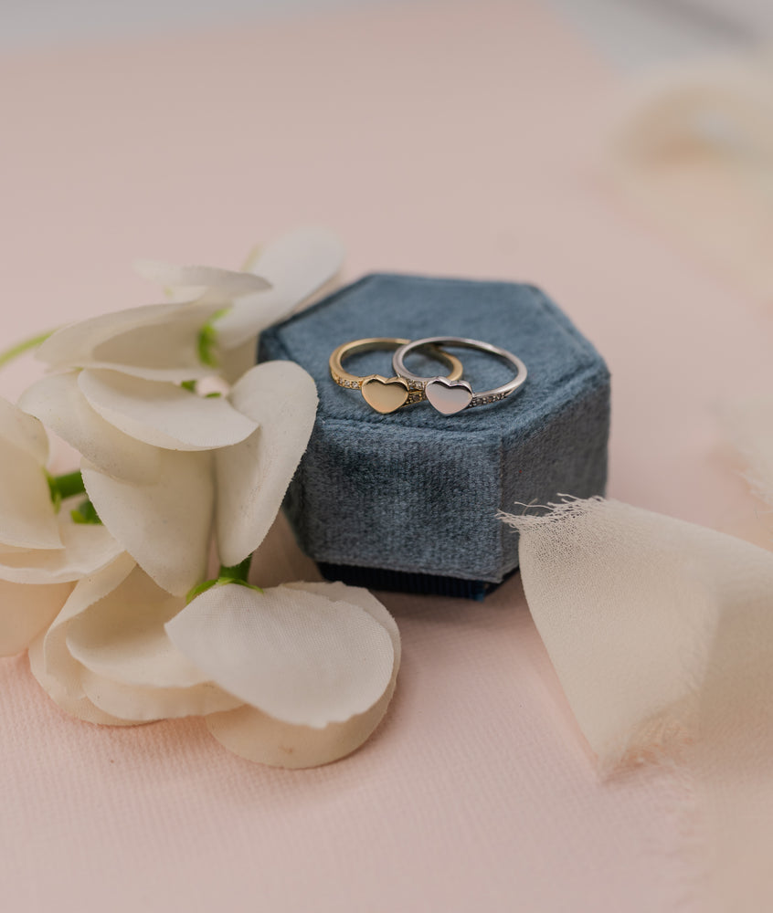 Sterling Silver Heart Personalized Initial Ring w/ CZs for Toddlers, Kids, Little Girls