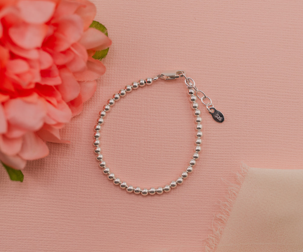 Sterling Silver 4mm Beaded Bracelet Bracelet for Little Girls, Kids, Teens and Women