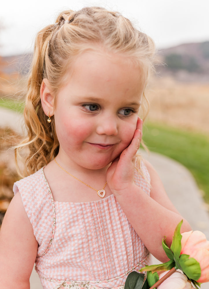 14K Gold Plated Sterling Silver Little Girl's Pink Heart Necklace