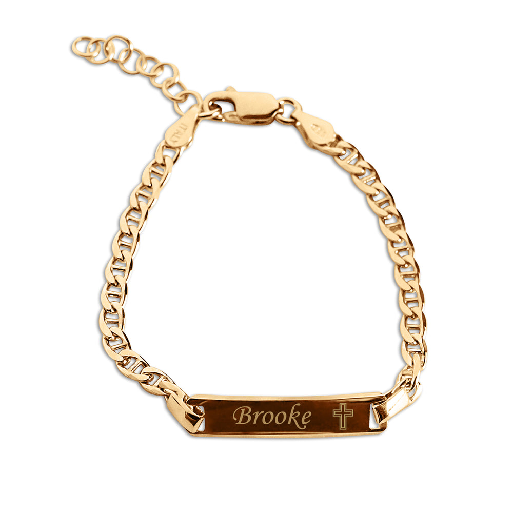 Sterling Silver and 14K Gold Plated Engraved ID Cross Bracelet