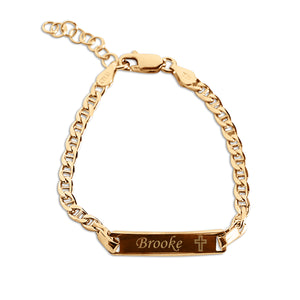Sterling Silver and 14K Gold Plated Engraved ID Cross Bracelet