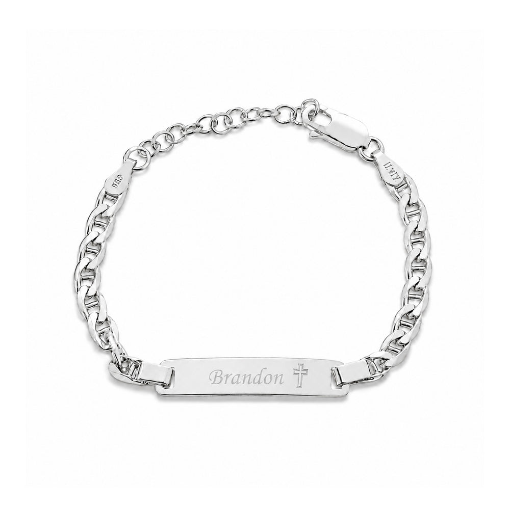 silver cross ID bracelet chain 刻印 Sterling Silver and 14K Gold Plated Engraved ID Cross Bracelet