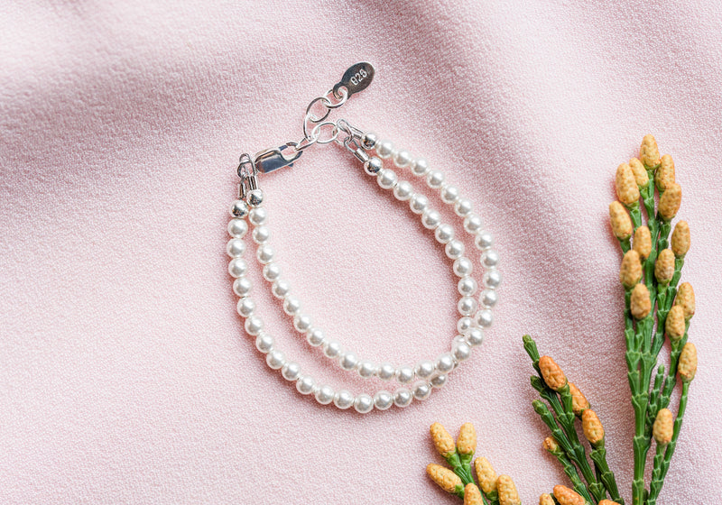 Sterling Silver Double-Strand Simulated Pearl Bracelet for Kids and Little Girls - Cherished Moments Jewelry