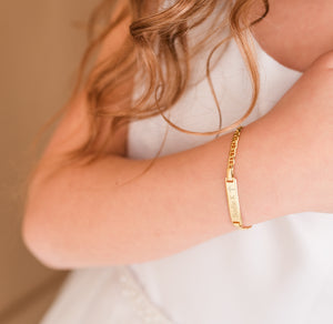 Sterling Silver and 14K Gold Plated Engraved ID Cross Bracelet