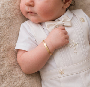 Sterling Silver and 14K Gold Plated Engraved ID Cross Bracelet