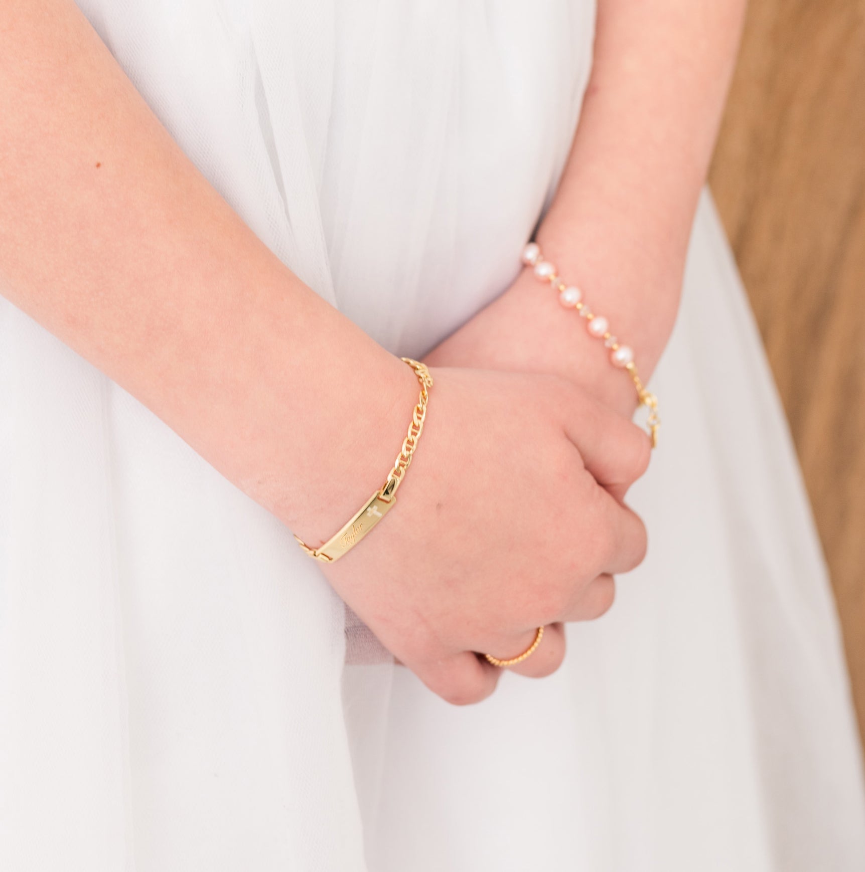 Sterling Silver and 14K Gold Plated Engraved ID Cross Bracelet