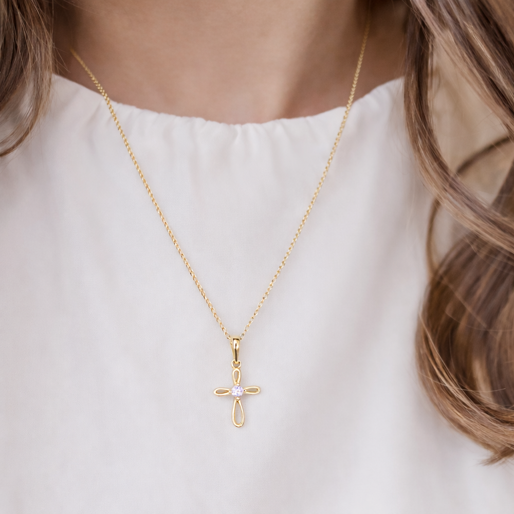 Girls 14K Gold-Plated Children's Cross Necklace First Communion
