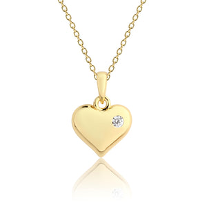 Children's 14K Gold Plated Puff Heart Necklace for Girls Kids