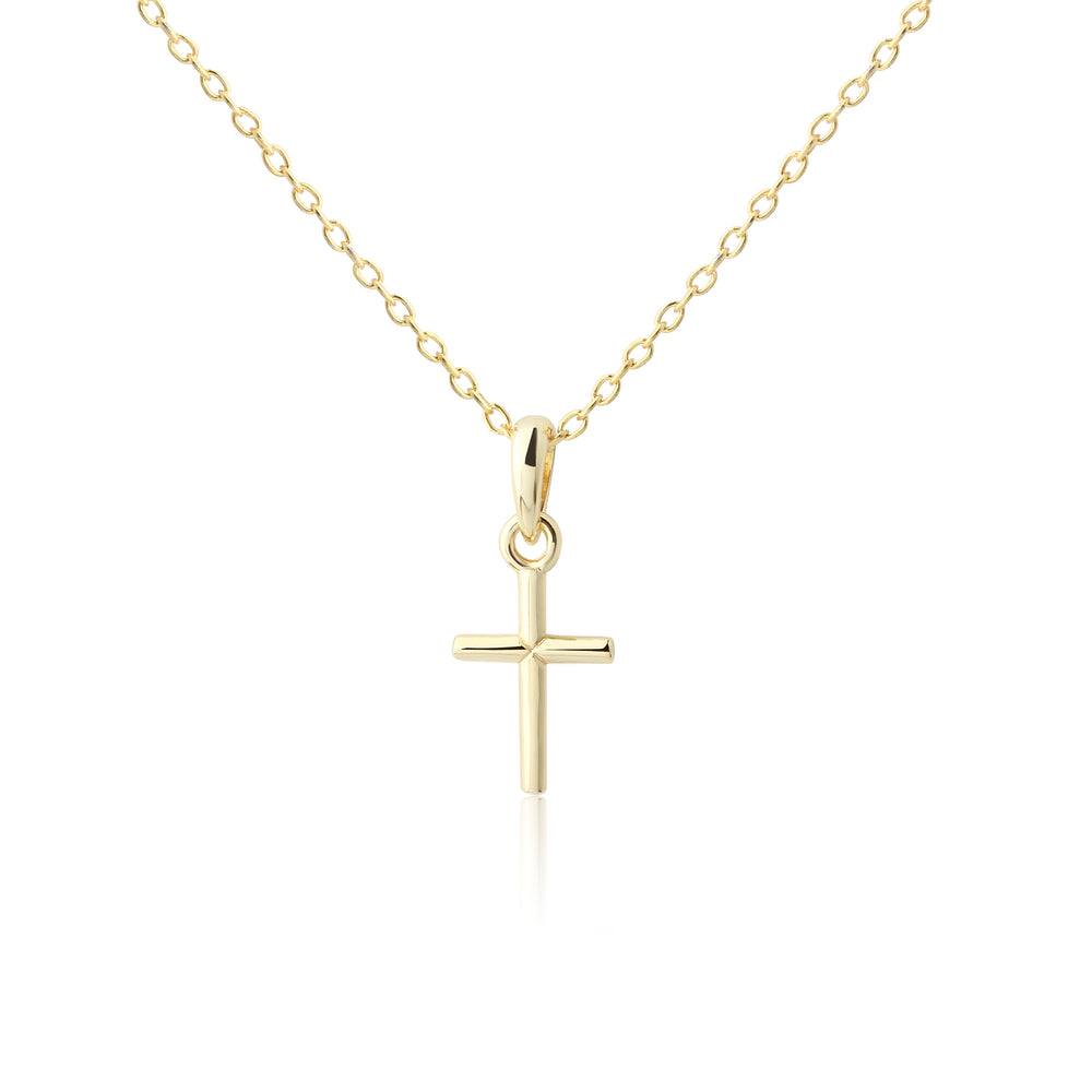 14K Gold-Plated Dainty Cross Necklace for Children or Teens