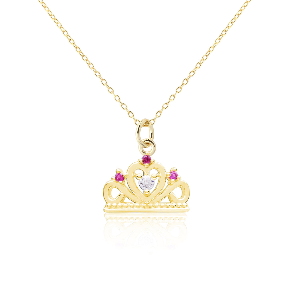14k Gold Plated Little Girls Tiara Necklace with Pink CZs