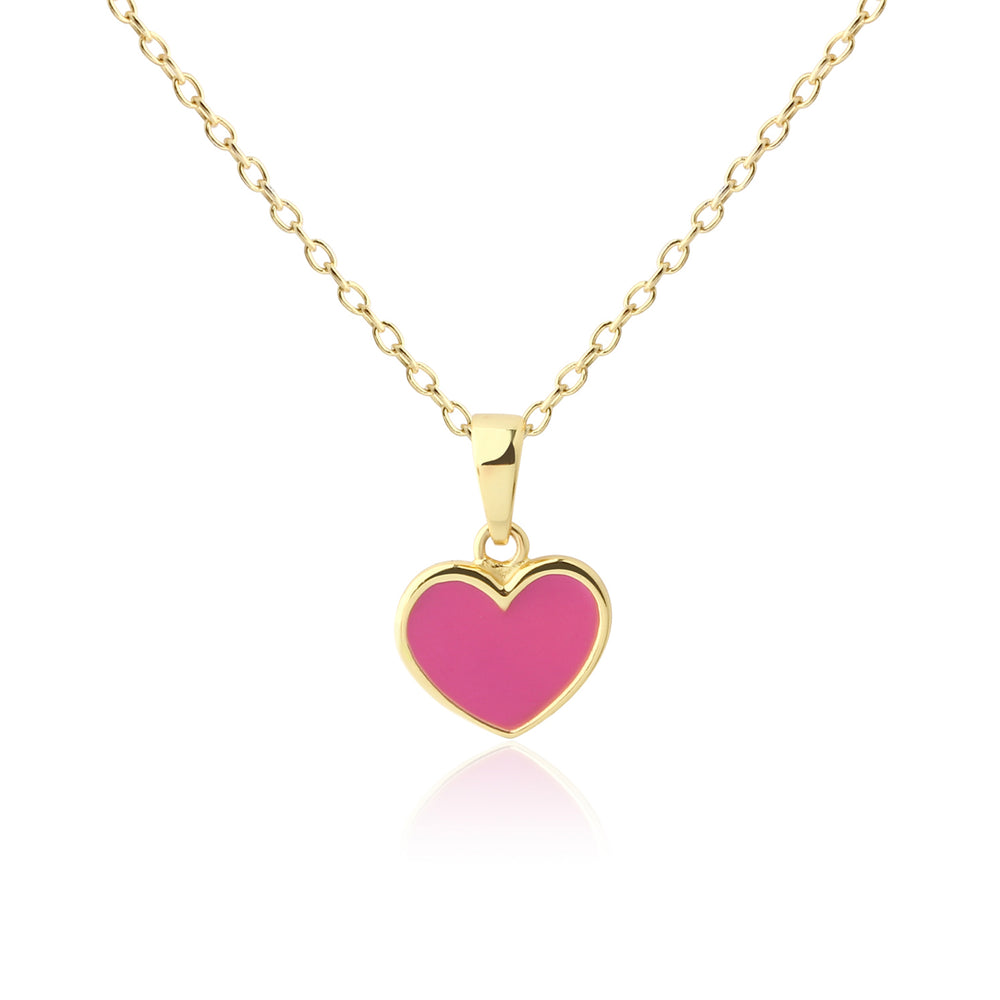 Children's 14K Gold Plated Fuchsia Pink Heart Necklace for Girls & Kids