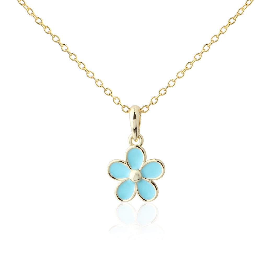 Children's 14K Gold Plated Aqua Daisy Necklace for Girls & Kids