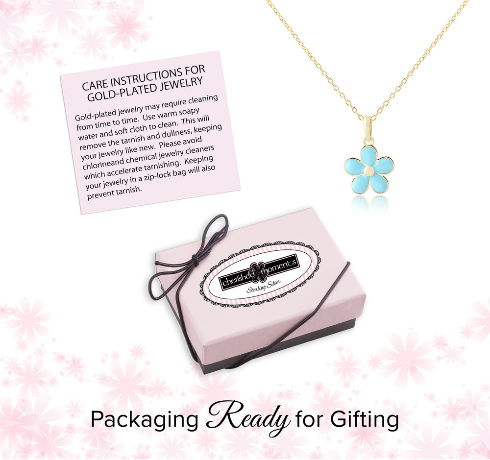 Children's 14K Gold Plated Aqua Daisy Necklace for Girls & Kids