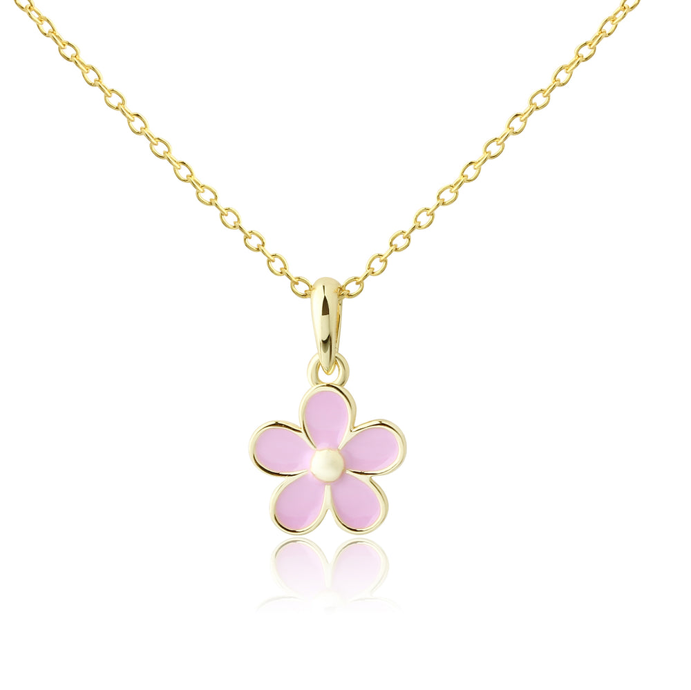 Children's 14K Gold Plated Pink Daisy Necklace for Girls & Kids