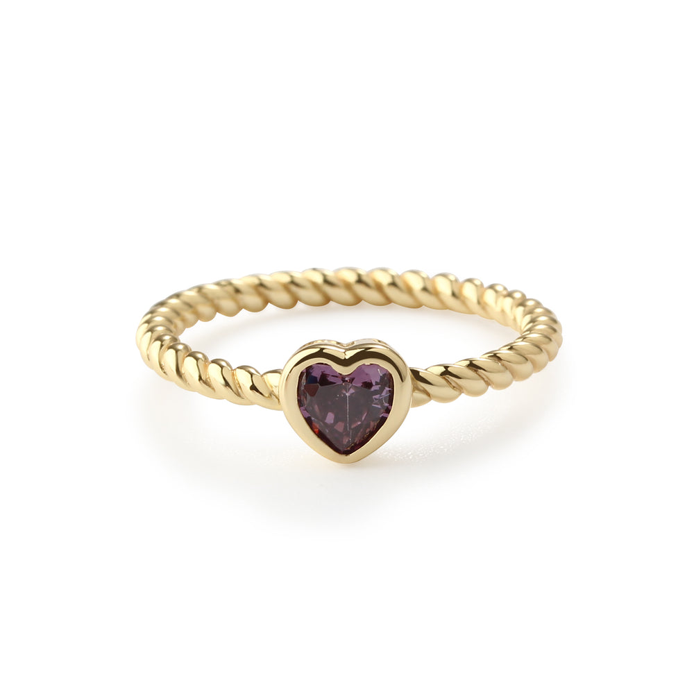 14k Gold-Plated Heart CZ Birthstone Ring for Little Girls, Kids