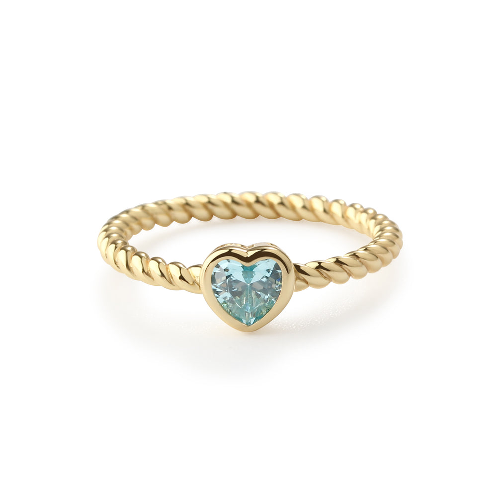 14k Gold-Plated Heart CZ Birthstone Ring for Little Girls, Kids