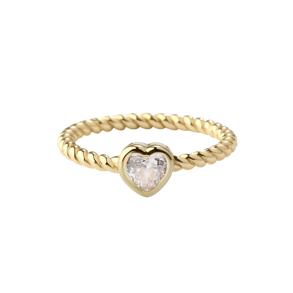 14k Gold-Plated Heart CZ Birthstone Ring for Little Girls, Kids