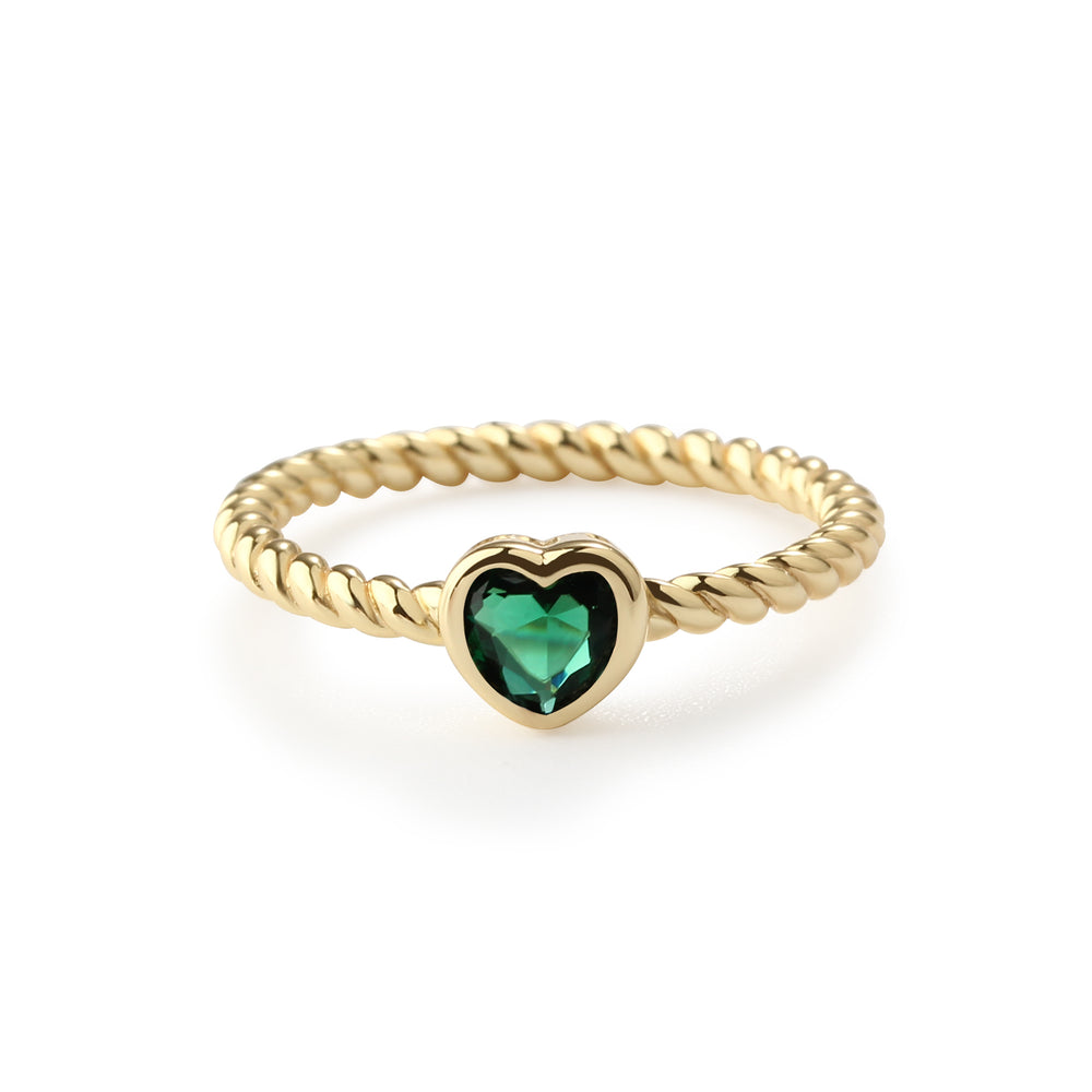 14k Gold-Plated Heart CZ Birthstone Ring for Little Girls, Kids
