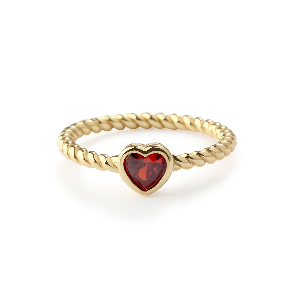 14k Gold-Plated Heart CZ Birthstone Ring for Little Girls, Kids