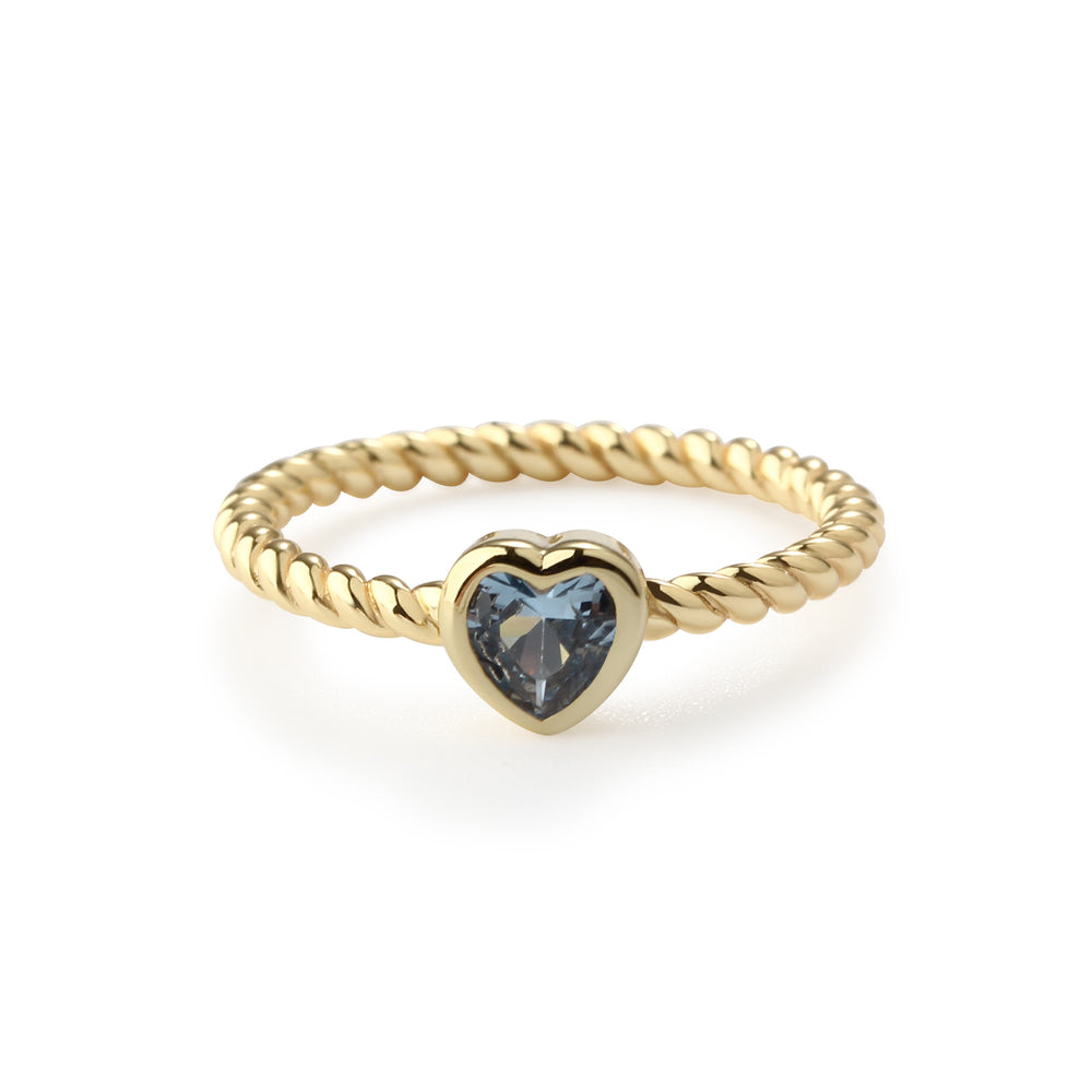 14k Gold-Plated Heart CZ Birthstone Ring for Little Girls, Kids