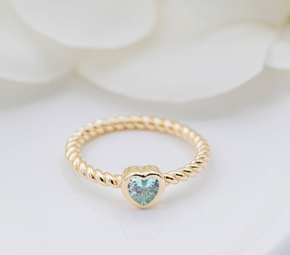 14k Gold-Plated Heart CZ Birthstone Ring for Little Girls, Kids