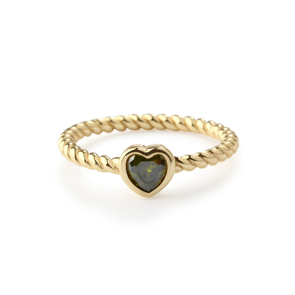 14k Gold-Plated Heart CZ Birthstone Ring for Little Girls, Kids