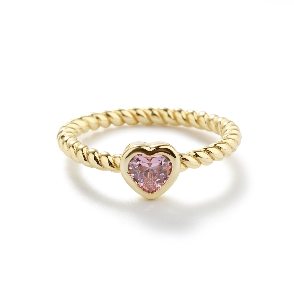 14k Gold-Plated Heart CZ Birthstone Ring for Little Girls, Kids