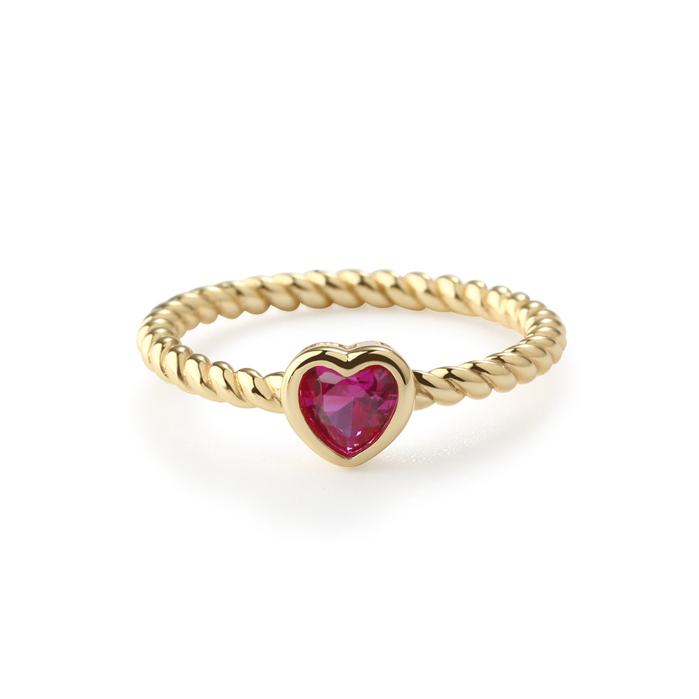 14k Gold-Plated Heart CZ Birthstone Ring for Little Girls, Kids