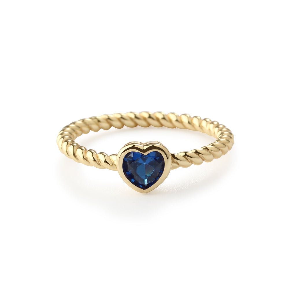 14k Gold-Plated Heart CZ Birthstone Ring for Little Girls, Kids