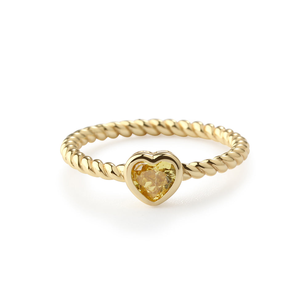 14k Gold-Plated Heart CZ Birthstone Ring for Little Girls, Kids