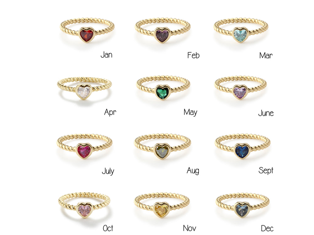 14k Gold-Plated Heart CZ Birthstone Ring for Little Girls, Kids