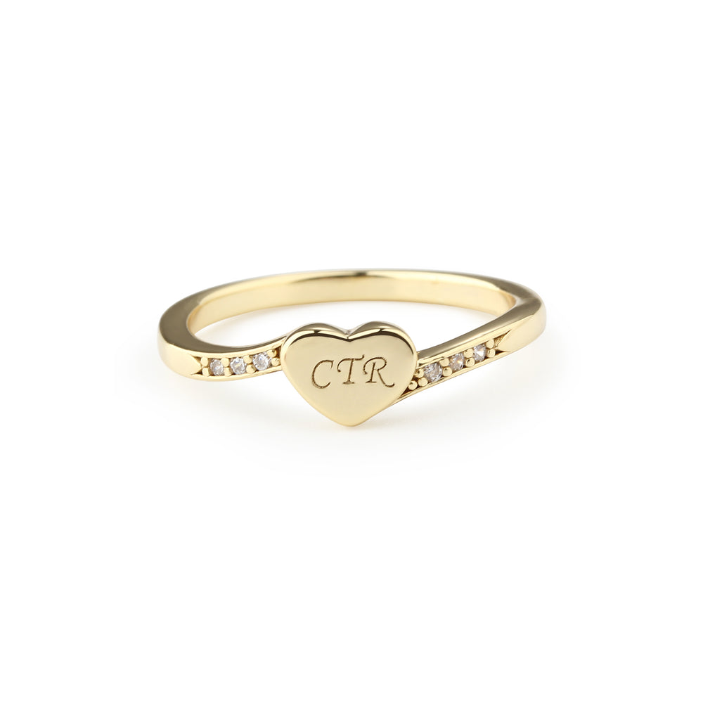 Gold-Plated Heart CTR Ring w/ CZs for Kids, Little Girls, Teens and Missionary
