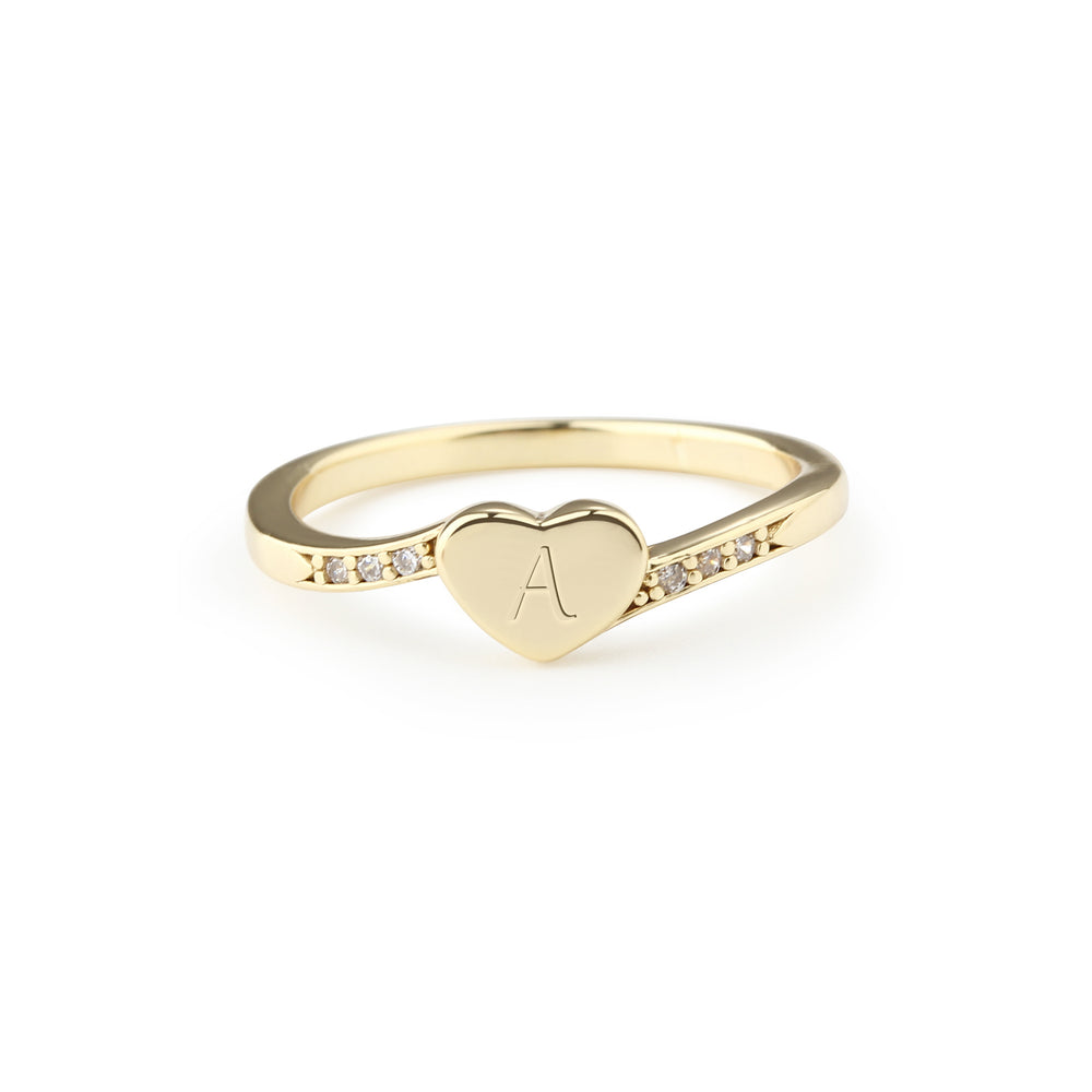 14K Gold-Plated Heart Personalized Initial Ring w/ CZs for Toddlers, Kids, Little Girls