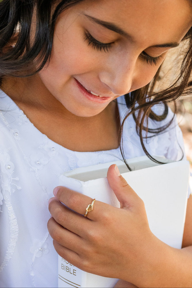 Gold-Plated Heart CTR Ring w/ CZs for Kids, Little Girls, Teens and Missionary
