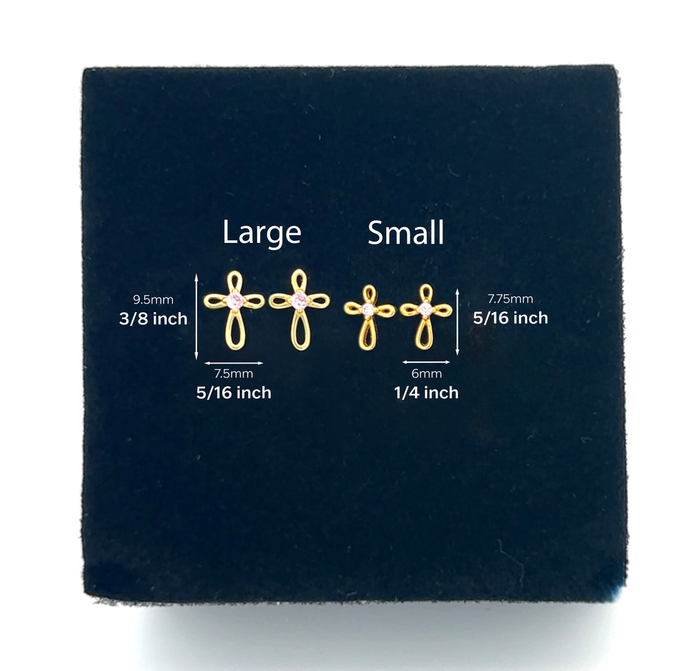 14K Gold-Plated Infinity Pink Cross Earrings for Baptism or Communion