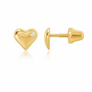 Girls Puff Heart Screwback Earrings in 14k Gold & Sterling  display picture 1