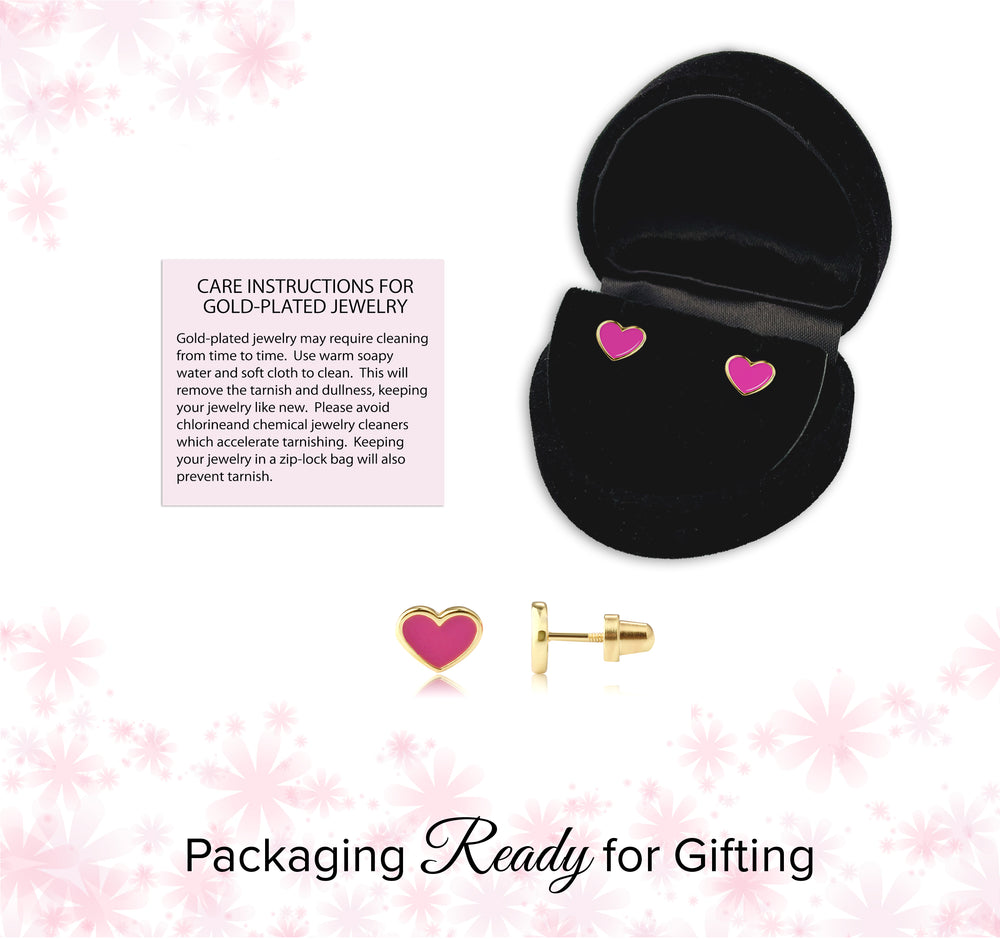 Sterling Silver Fuchsia Pink Heart Earrings for Babies, Toddlers and Kids