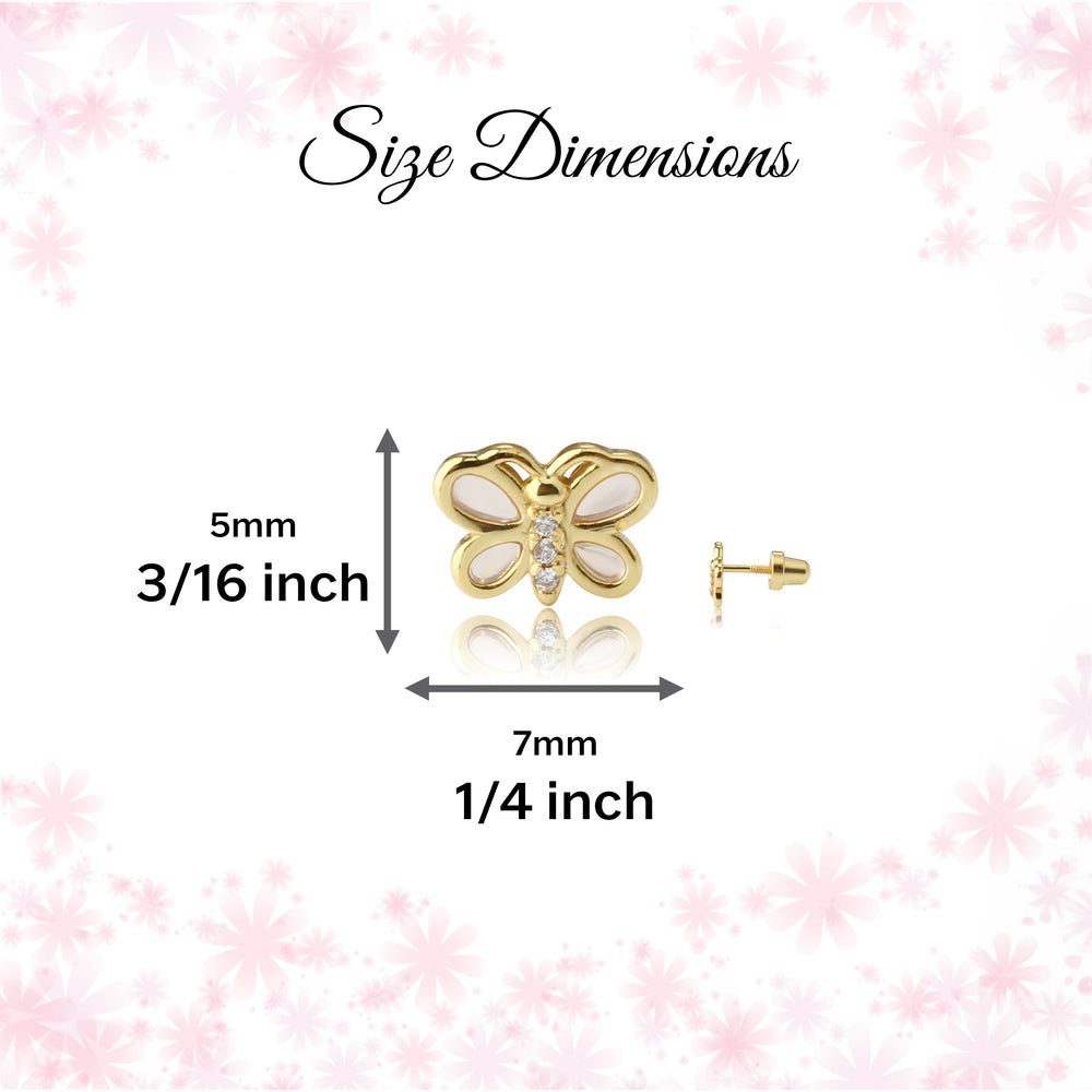 14K Gold Plated Kid's Pink Butterfly Earrings with CZs