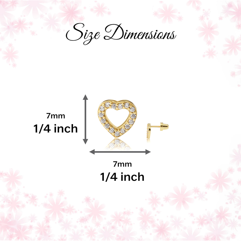 14K Gold Plated Heart Earrings with CZs and Screw Backs for Kids