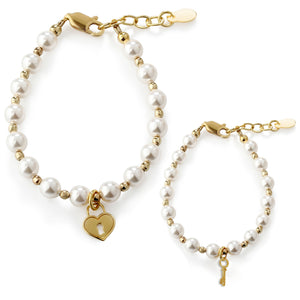 14K Gold Mom and Me Bracelet Set, Mother and Daughter Matching