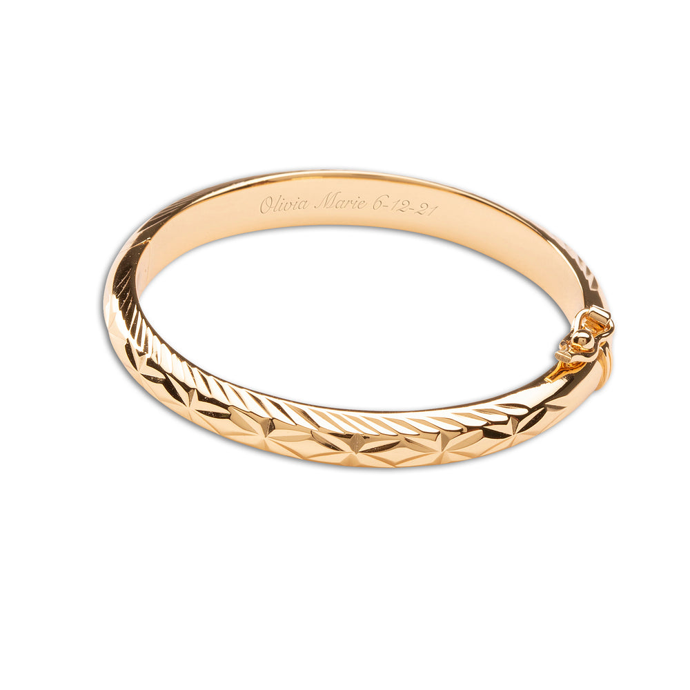 14K Gold Plated Etched Bangle Bracelet for Babies and Little Girls with FREE Engraving