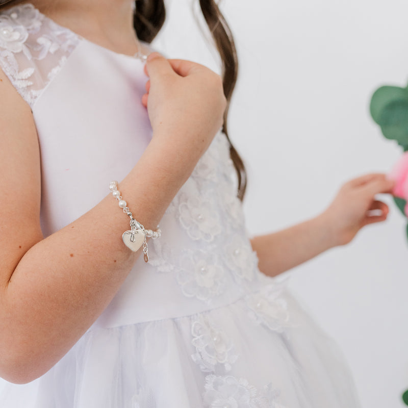 Sterling Silver Simulated Pearl and Cross Bracelet for Baptism, Christening, or Communion - Cherished Moments Jewelry