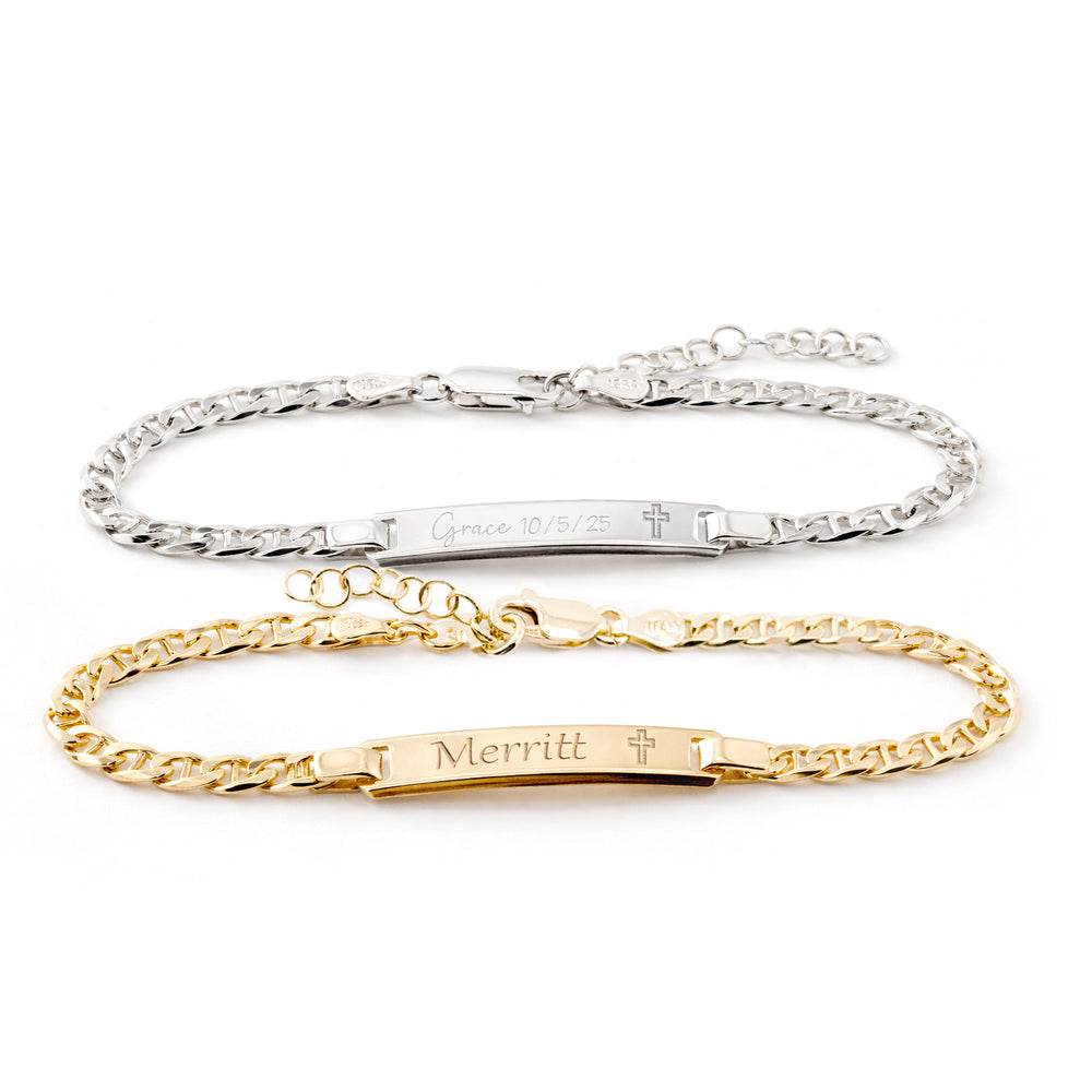 silver cross ID bracelet chain 刻印 Sterling Silver and 14K Gold Plated Engraved ID Cross Bracelet