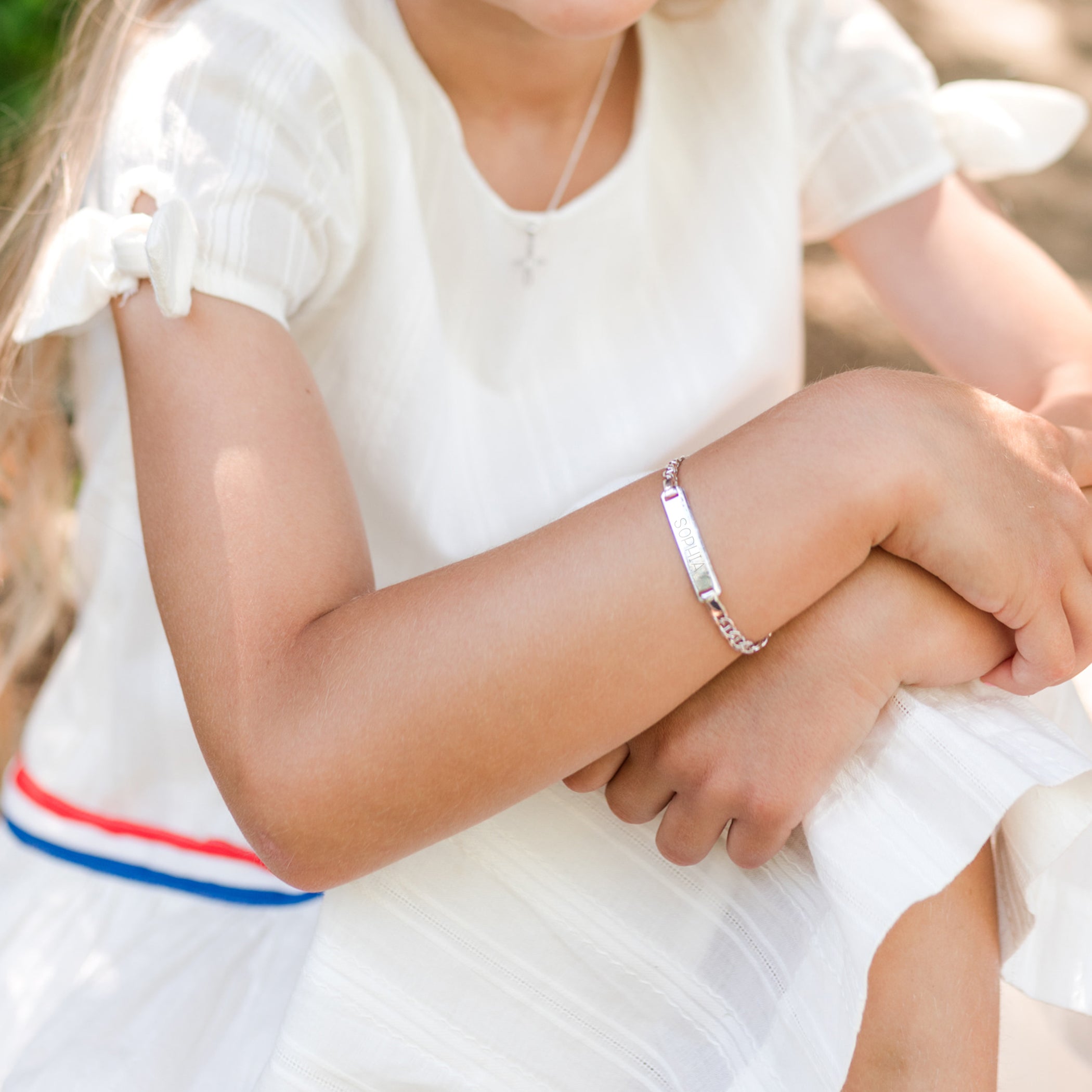 Sterling Silver and 14K Gold Plated Engraved ID Cross Bracelet