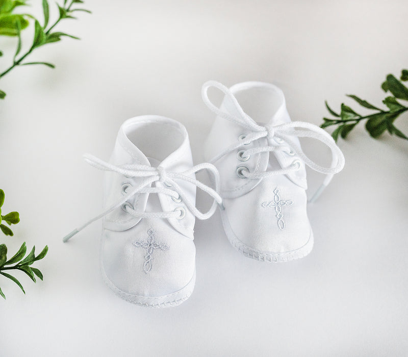 White Boys Baptism Shoe with Cross - Cherished Moments Jewelry